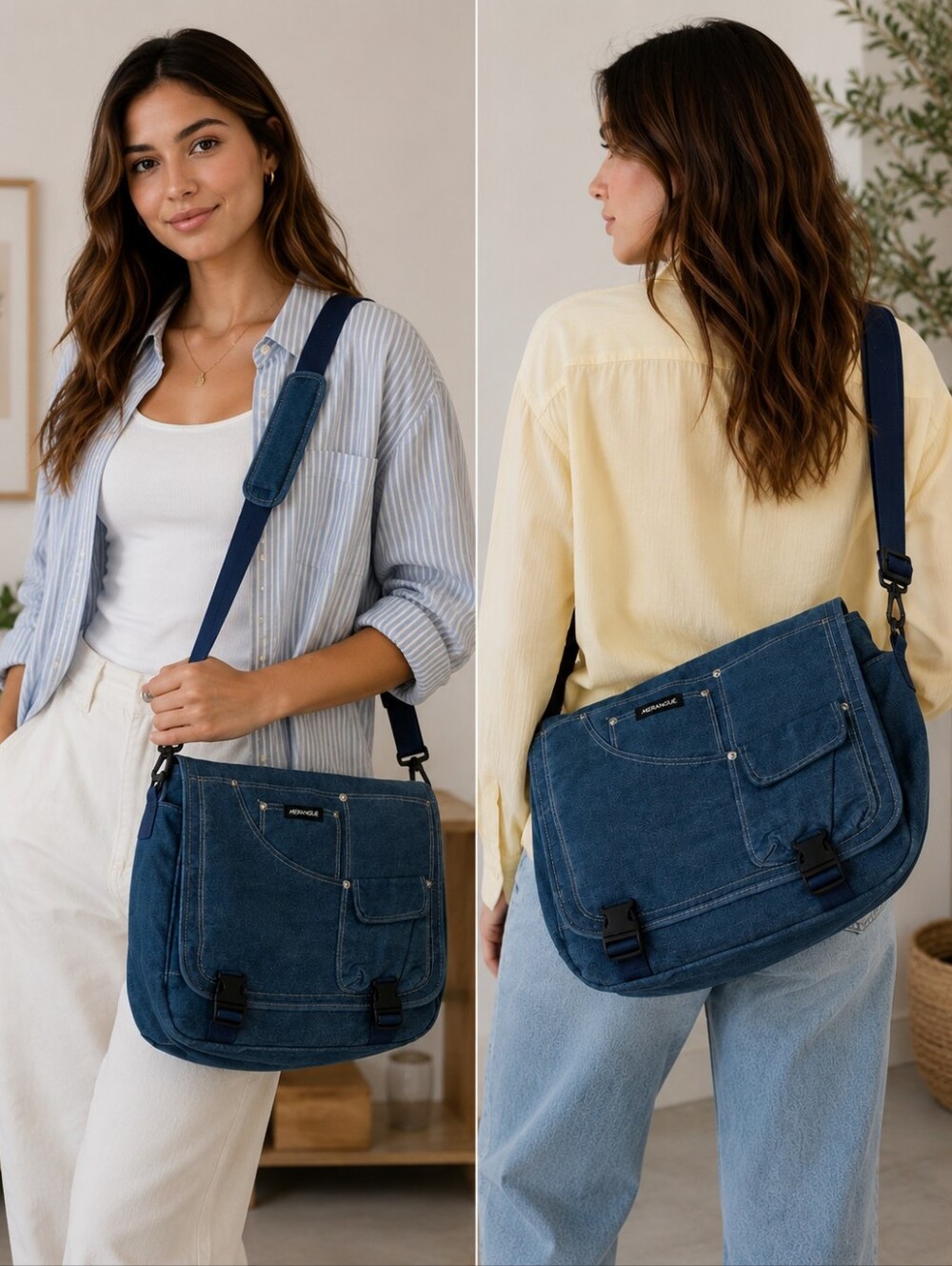 denim padded laptop Messenger bag